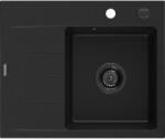 Mexen Ben chiuvetă din granit cu 1 compartiment și scurgător, dreaptă 600 x 500 mm, neagră, sifon negru - 6523605000-77-B (6523605000-77-B) Chiuveta