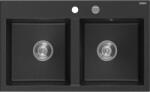 Mexen Hektor chiuvetă de granit cu 2 compartimente 800 x 480 mm, negru/argintiu metalic, sifon crom - 6521802000-73 (6521802000-73) Chiuveta