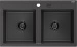 Mexen Hektor chiuvetă din granit cu 2 compartimente 800 x 480 mm, negru pătat, sifon negru - 6521802000-76-B (6521802000-76-B) Chiuveta