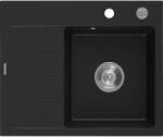 Mexen Ben chiuvetă de granit cu o cuvă, cu scurgător, dreapta 600 x 500 mm, negru, sifon cromat - 6523605000-77 (6523605000-77) Chiuveta