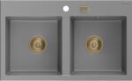 Mexen Hektor chiuvetă de granit cu 2 compartimente 800 x 480 mm, gri, sifon auriu - 6521802000-71-G (6521802000-71-G) Chiuveta