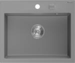 Mexen Oscar chiuvetă de bucătărie din granit cu 1 cuvă 580 x 490 mm, gri, sifon crom - 6519581000-71 (6519581000-71) Chiuveta
