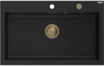 Mexen Elix chiuvetă de bucătărie din granit cu 1 compartiment 800 x 500 mm, neagră, sifon auriu - 6527801005-77-G (6527801005-77-G) Chiuveta