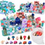 Jokomisiada Pasztell fa építőkocka városkészlet puzzle játszószőnyeggel, 115 db (21416)