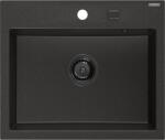 Mexen Oscar chiuvetă de bucătărie din granit cu 1 cuvă 580 x 490 mm, negru/auriu metalizat, sifon negru - 6519581000-75-B (6519581000-75-B) Chiuveta