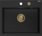 Mexen Oscar chiuvetă de bucătărie granit cu 1 compartiment 580 x 490 mm, negru, sifon auriu - 6519581000-77-G (6519581000-77-G) Chiuveta