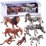 Jokomisiada Safari állatfigura készlet, 7 db zebra és oroszlán, realisztikus műanyag (17474)