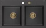 Mexen Hektor chiuvetă din granit cu 2 compartimente 800 x 480 mm, negru pătat, sifon auriu - 6521802000-76-G (6521802000-76-G) Chiuveta