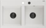 Mexen Hektor chiuvetă de bucătărie din granit cu 2 compartimente 800 x 480 mm, albă, sifon negru - 6521802000-20-B (6521802000-20-B) Chiuveta