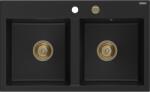 Mexen Hektor chiuvetă de bucătărie din granit cu 2 cuve 800 x 480 mm, negru, sifon auriu - 6521802000-77-G (6521802000-77-G) Chiuveta