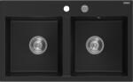 Mexen Hektor chiuvetă din granit cu 2 compartimente 800 x 480 mm, neagră, sifon crom - 6521802000-77 (6521802000-77) Chiuveta