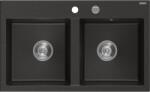 Mexen Hektor chiuvetă de bucătărie granit 2 compartimente 800 x 480 mm, negru/auriu metalic, sifon crom - 6521802000-75 (6521802000-75) Chiuveta