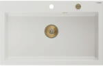 Mexen Elix chiuvetă de bucătărie din granit cu un singur compartiment 800 x 500 mm, alb, sifon auriu - 6527801005-20-G (6527801005-20-G) Chiuveta