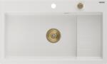 Mexen Omar chiuvetă de granit cu 1 compartiment 800 x 480 mm, alb, sifon auriu - 6520801005-20-G (6520801005-20-G) Chiuveta