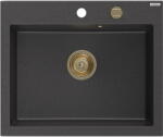 Mexen Elix chiuvetă de granit cu o singură cuvă 600 x 500 mm, negru pătat, sifon auriu - 6525601005-76-G (6525601005-76-G) Chiuveta