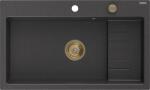Mexen Omar chiuvetă de bucătărie din granit, cu o singură cuvă, 800 x 480 mm, negru pătat, sifon auriu - 6520801005-76-G (6520801005-76-G) Chiuveta