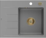 Mexen Ben chiuvetă de granit cu 1 compartiment și picurător, dreapta 600 x 500 mm, gri, sifon auriu - 6523605000-71-G (6523605000-71-G) Chiuveta