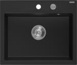 Mexen Oscar chiuvetă din granit cu 1 cuvă 580 x 490 mm, neagră, sifon cromat - 6519581000-77 (6519581000-77) Chiuveta