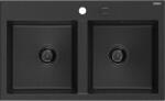 Mexen Hektor chiuvetă de granit cu 2 compartimente 800 x 480 mm, negru/argintiu metalic, sifon negru - 6521802000-73-B (6521802000-73-B) Chiuveta