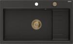 Mexen Omar chiuvetă de granit cu 1 compartiment 800 x 480 mm, negru/auriu metalizat, sifon auriu - 6520801005-75-G (6520801005-75-G) Chiuveta