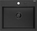 Mexen Oscar chiuvetă din granit cu 1 compartiment 580 x 490 mm, negru/argintiu metalic, sifon negru - 6519581000-73-B (6519581000-73-B) Chiuveta