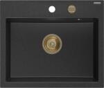 Mexen Oscar chiuvetă din granit cu 1 compartiment 580 x 490 mm, negru/argintiu metalic, sifon auriu - 6519581000-73-G (6519581000-73-G) Chiuveta