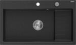 Mexen Omar chiuvetă de granit cu o cuvă 800 x 480 mm, negru/argintiu metalic, sifon crom - 6520801005-73 (6520801005-73) Chiuveta