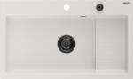 Mexen Omar chiuvetă de bucătărie din granit cu 1 compartiment 800 x 480 mm, alb, sifon negru - 6520801005-20-B (6520801005-20-B) Chiuveta