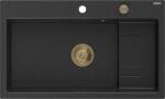 Mexen Omar chiuvetă de granit cu 1 compartiment 800 x 480 mm, negru/argintiu metalic, sifon auriu - 6520801005-73-G (6520801005-73-G) Chiuveta