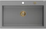 Mexen Elix chiuvetă de bucătărie din granit cu o cuvă 800 x 500 mm, gri, sifon auriu - 6527801005-71-G (6527801005-71-G) Chiuveta