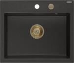 Mexen Oscar chiuvetă din granit 1-cameră 580 x 490 mm, negru/auriu metalic, sifon auriu - 6519581000-75-G (6519581000-75-G) Chiuveta