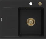 Mexen Ben chiuvetă de granit cu 1 compartiment cu scurgător, dreapta 600 x 500 mm, negru, sifon auriu - 6523605000-77-G (6523605000-77-G) Chiuveta