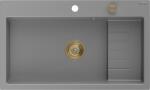 Mexen Omar chiuvetă de bucătărie din granit cu 1 compartiment 800 x 480 mm, gri, sifon auriu - 6520801005-71-G (6520801005-71-G) Chiuveta