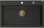 Mexen Elix chiuvetă de bucătărie din granit cu 1 compartiment 800 x 500 mm, negru/auriu metalic, sifon auriu - 6527801005-75-G (6527801005-75-G) Chiuveta