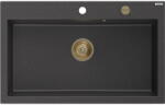 Mexen Elix chiuvetă de granit, 1 cuvă, 800 x 500 mm, negru pătat, sifon auriu - 6527801005-76-G (6527801005-76-G) Chiuveta