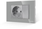 Luxion Priza Simpla si 1 Tasta Falsa cu Rama din Sticla LUXION, Standard Italian, 3M - culoare gri