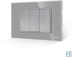 Luxion Intrerupator Simplu Cruce Mecanic 1M si 2 Taste False LUXION cu Rama din Sticla, Standard Italian, 3M - culoare gri