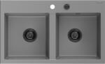 Mexen Hektor gránit kétkamrás mosogató 800 x 480 mm, szürke, fekete szifon - 6521802000-71-B (6521802000-71-B)