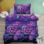  PILLANGÓK ÉS RÓZSÁK lila pamut ágyneműhuzat Ágyneműhuzat mérete: 70 x 90 cm | 140 x 200 cm