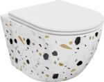 Mexen Lena Rimless WC csésze lassan záródó vékony duroplast ülőkével, terrazzo fehér kő - 30224096 (30224096)