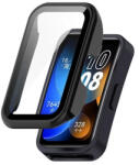 Huawei Band 8 / 9 / 10, Műanyag védőkeret, kijelzővédő üveggel, közepesen ütésálló, szíj nélkül, fekete