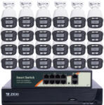  5MP H. 265 IP POE SWITCH 24db-os Bullet 2.8mm Kamerás Biztonsági Rendszer IP66 Vízálló Éjjeli látás Hangrögzítés AI észlelés XmEye Pro App Távoli hozzáférés
