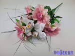  Dália-Orchidea 7 ágú selyem csokor fűszálakkal 49cm - Rózsaszín