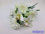  Dália-Orchidea 7 ágú selyem csokor fűszálakkal 49cm - Krém