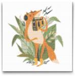  Gyémántszemes kirakó - Illusztráció - Róka rádióval Méret: 30x30cm, Keretezés: Keret nélkül (csak a vászon), Gyémántok: Kerek