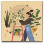  Gyémántszemes kirakó - Illusztráció - Szobanövények 1 Méret: 30x30cm, Keretezés: Műanyagtáblával, Gyémántok: Kerek