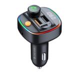 DEVIA ea133 bluetooth fm transmitter autós töltő 2 usb+type-c aljzat (v5.3, 30w, gyorstöltő, led kijelző, rgb) fekete (EA133_B)