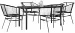 vidaXL 5 részes fekete polyrattan üveg kerti étkezőgarnitúra (3334586)