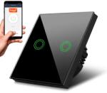 Maclean Dupla érintős WiFi okos fali kapcsoló, fekete üvegpanel, Tuya, 86×86 mm (75797)