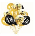 Flippy Set 18 Baloane Majorat, Flippy, din Latex, Metalizate, Mesaj 18 Happy Birthday, 30 cm, cu Confetti, Auriu Negru (teo-131013)
